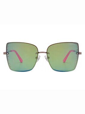 BEBE BBOP-1032CE-691 Women's Shiny Pink Square Frame / Green Lenses Sunglasses